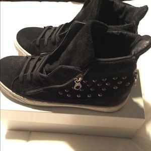 Vera Pelle Black Studded Zip Up High Top Sneakers